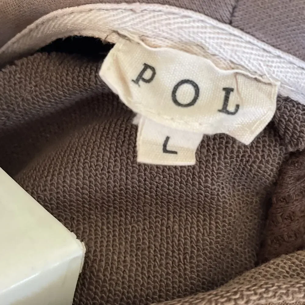POL Boho Sweater Oversized Women’s Large Brown Raw Hem Bohemian Hood Cowl NEW - Picture 12 of 14